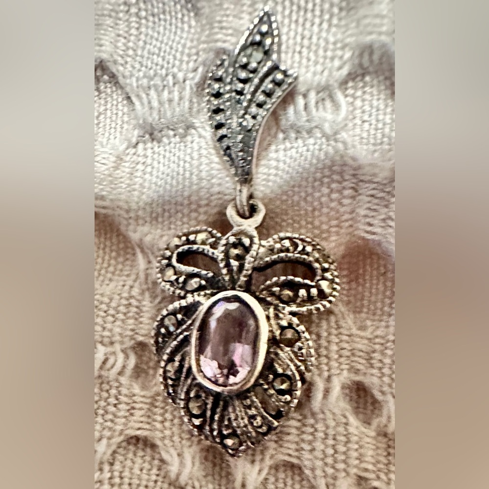 Marcasite Silver Pendant (earring)with Amethyst Gemstone